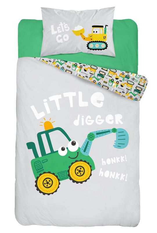 Povlečení do postýlky Bagr zelený 100/135, 40/60