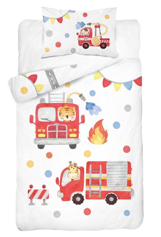 Bambusové povlečení do postýlky Hasiči bílá 100/135, 40/60