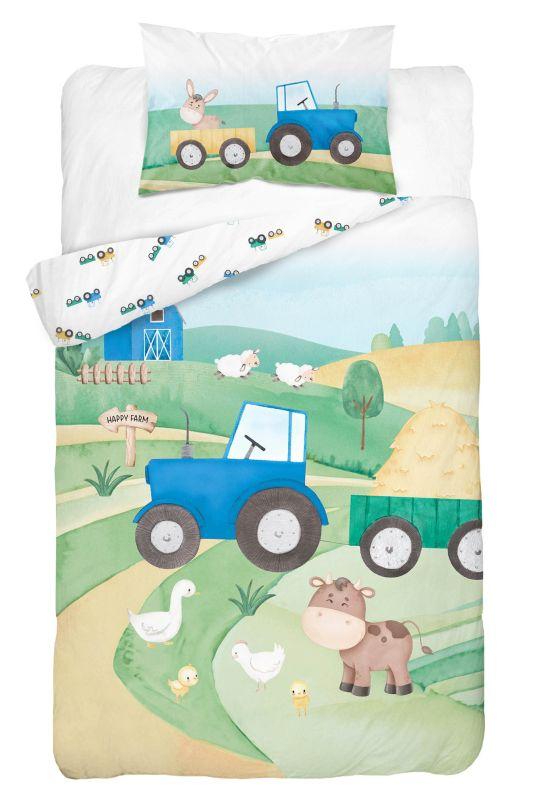 Bambusové povlečení do postýlky Šťastná farma modrá 100/135, 40/60