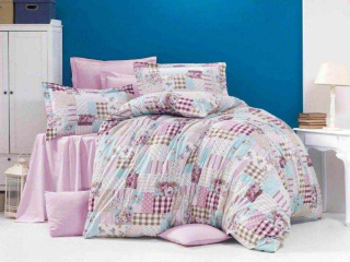 Krepové povlečení PATCHWORK růžový 140/200, 70/90
